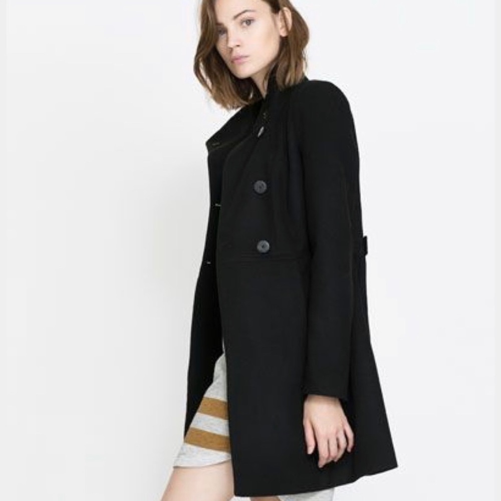 Zara high neck black coat sz M